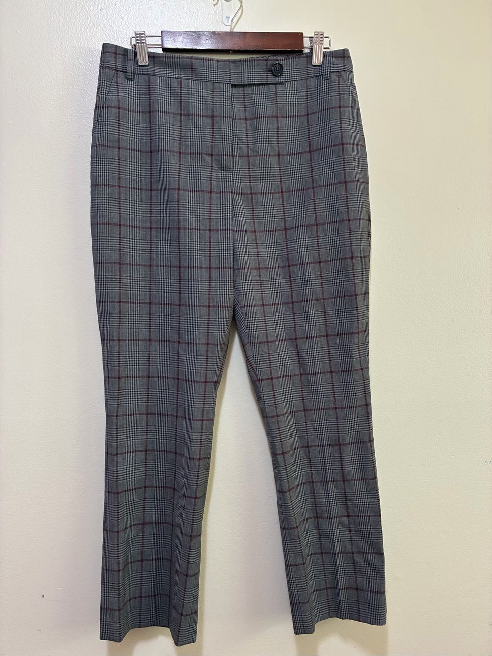 Brooks Brothers Grey wool plaid Pants Subtle Red Windowpane size 8